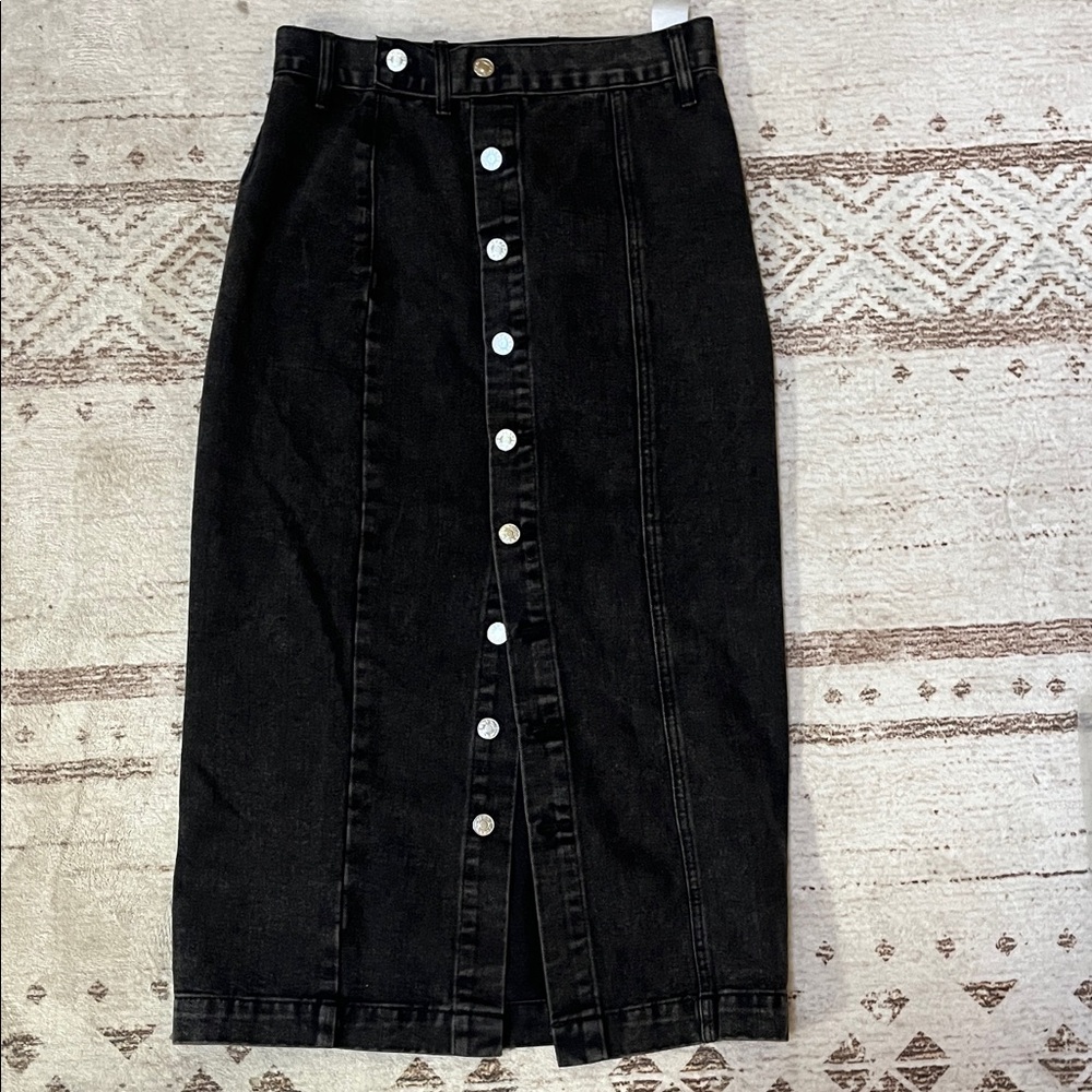 Black Denim Button-Down Skirt
